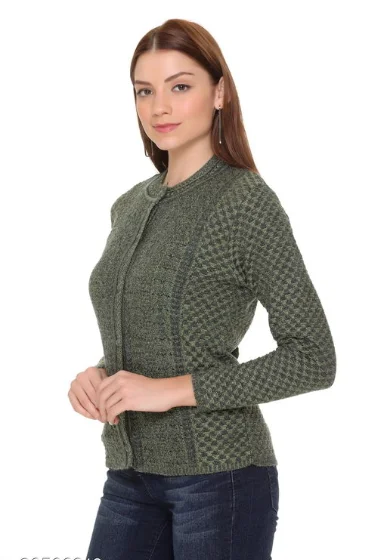 CLAPTON Women Round Neck Acrylic Knitting Wool Green Full Sleeve Cardigan This is Very Soft &Comfortable Fabric - XL, Green, Wool, Knitting, Pack of1